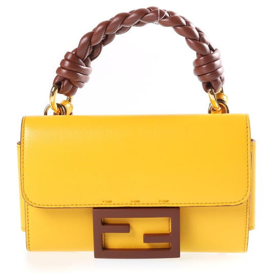 Fendi Baguette Phone Pouch Mini Handbag Yellow Brown Leather Gold