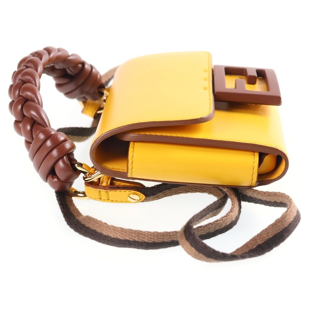 Fendi Baguette Phone Pouch Mini Handbag Yellow Brown Leather Gold — view 3