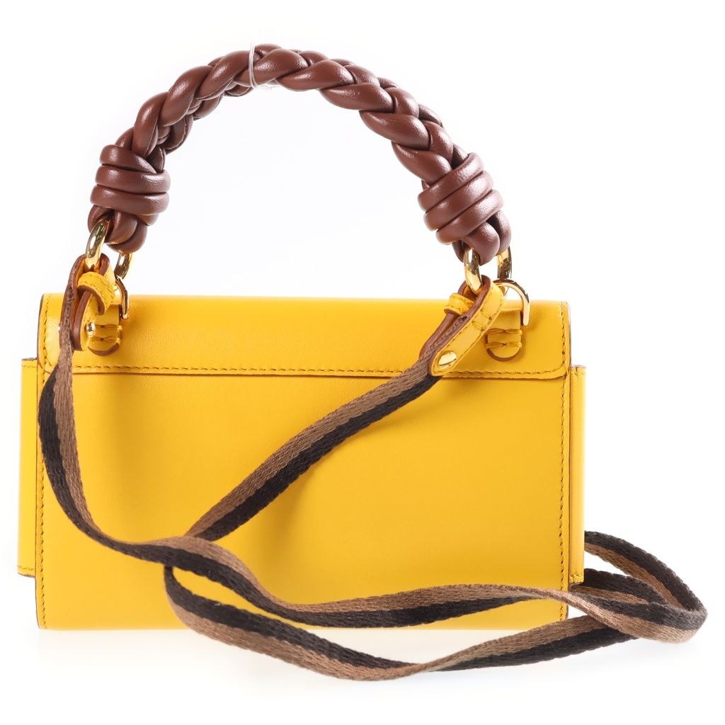 Fendi Baguette Phone Pouch Mini Handbag Yellow Brown Leather Gold — view 2
