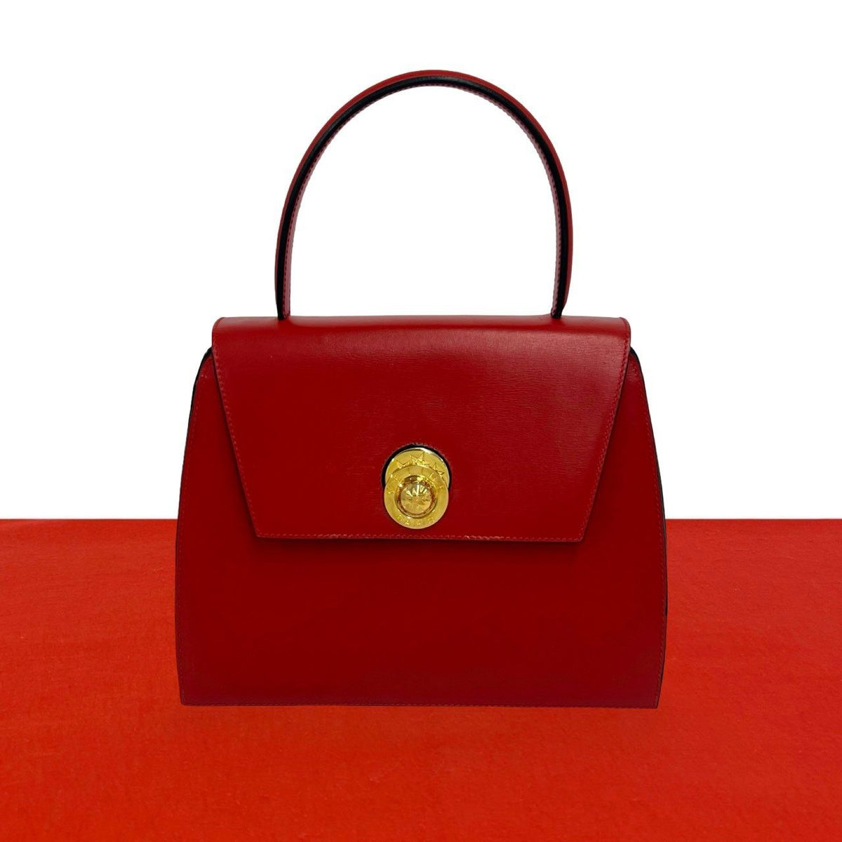 Celine Vintage Star Ball Logo Leather Handbag Mini Tote Red