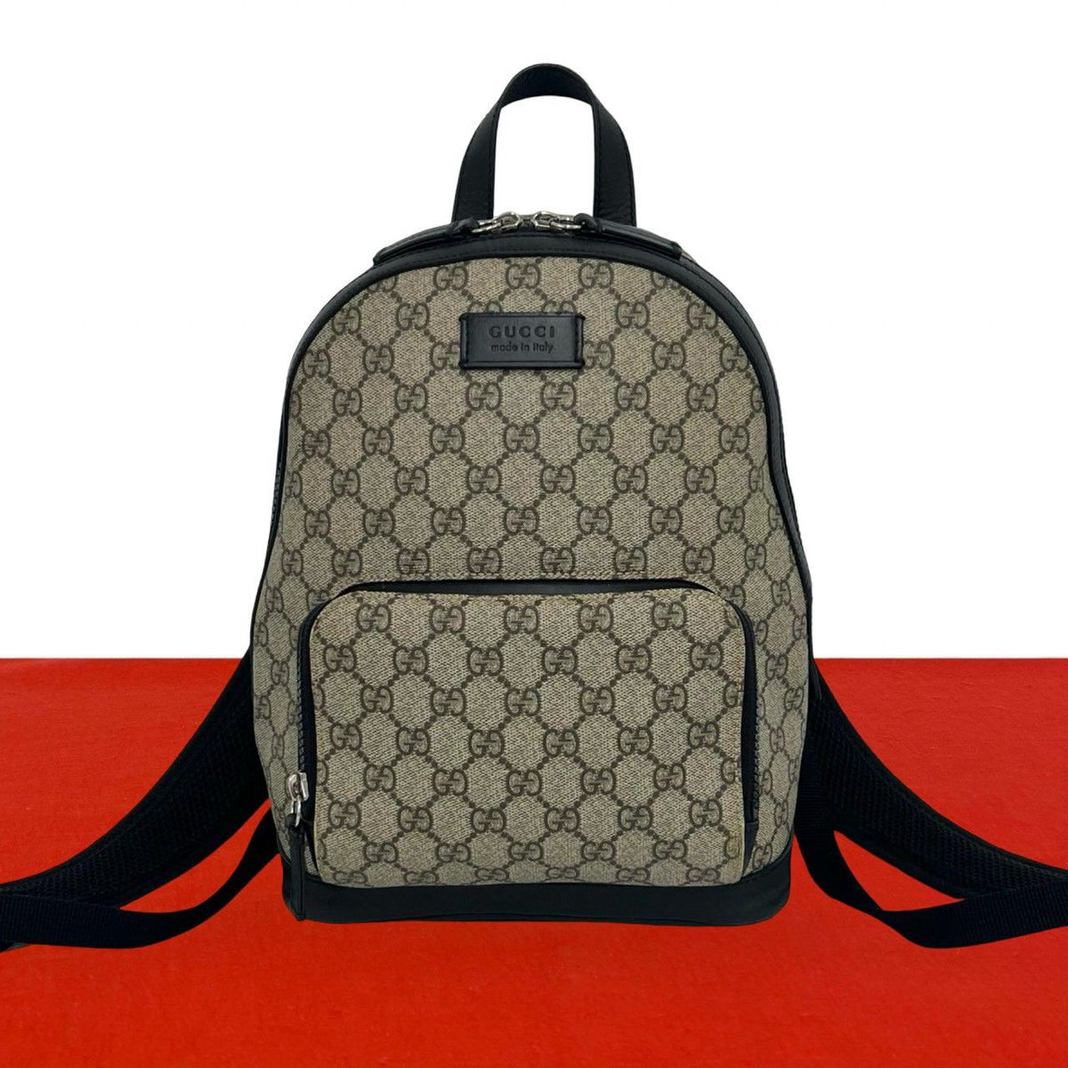 Gucci GG Supreme Logo Pattern Leather Backpack Beige Black