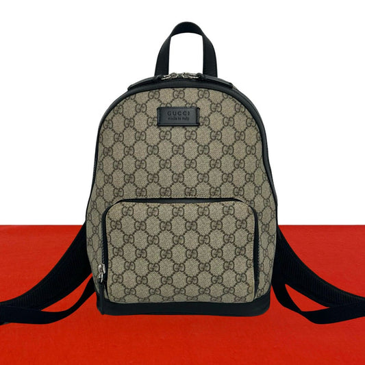 Gucci GG Supreme Logo Pattern Leather Backpack Beige Black