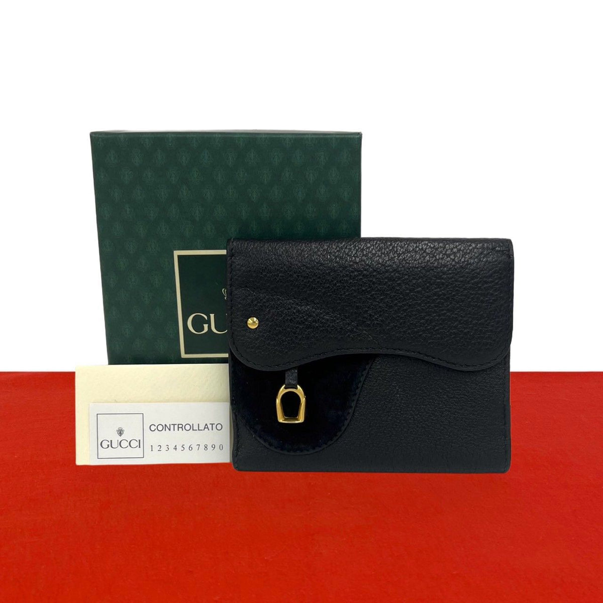 Gucci Vintage Horsebit Leather Suede Bifold Wallet Black