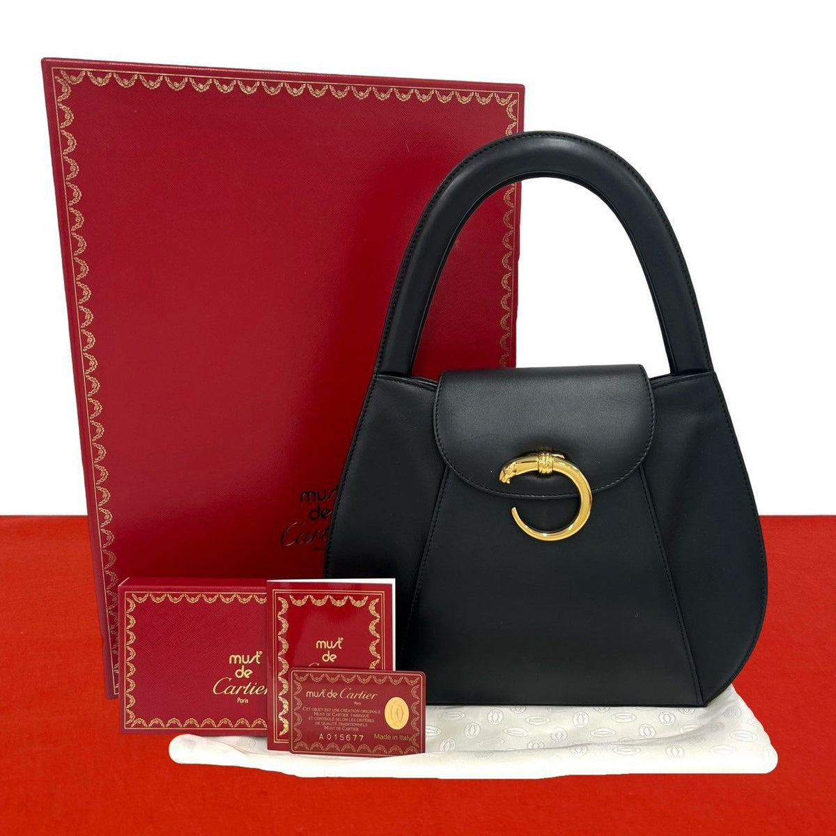 Cartier Vintage Panthere Leather Handbag Black