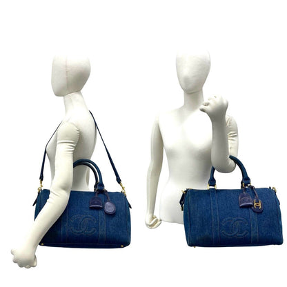 Chanel Vintage CC Logo Denim 2-Way Shoulder Bag Blue — view 2