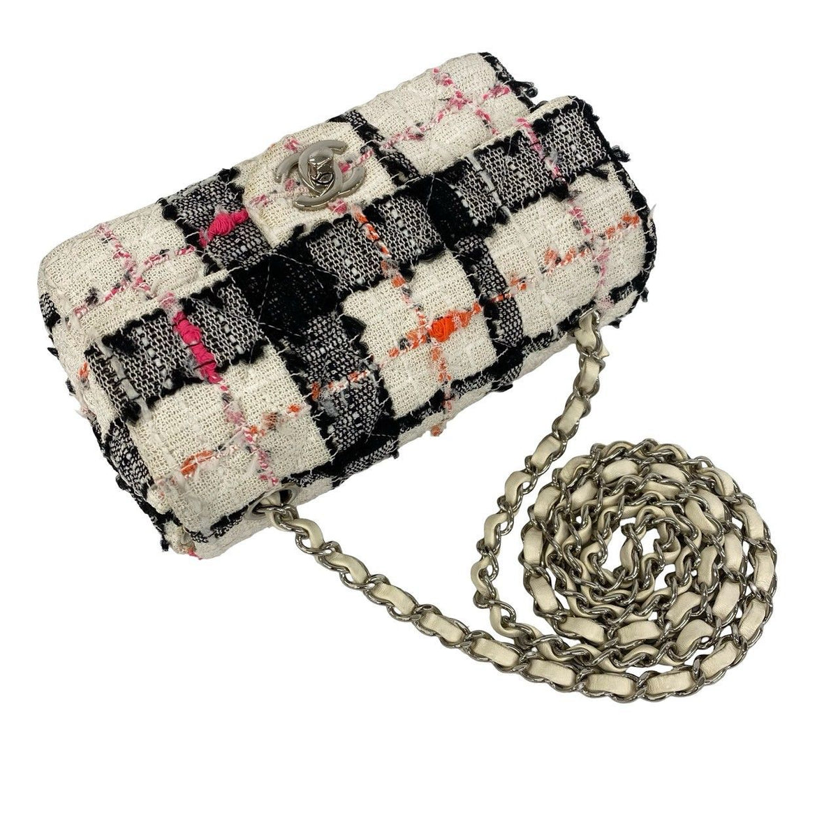 Chanel Quilted CC Logo Tweed Leather Mini Shoulder Bag White — view 4