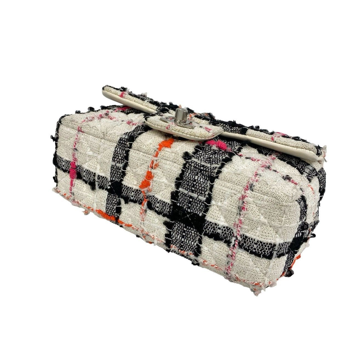 Chanel Quilted CC Logo Tweed Leather Mini Shoulder Bag White — view 8
