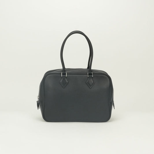Hermes Plume Elan Tote Bague Rain Noir Black Silver Handbag Evergrain