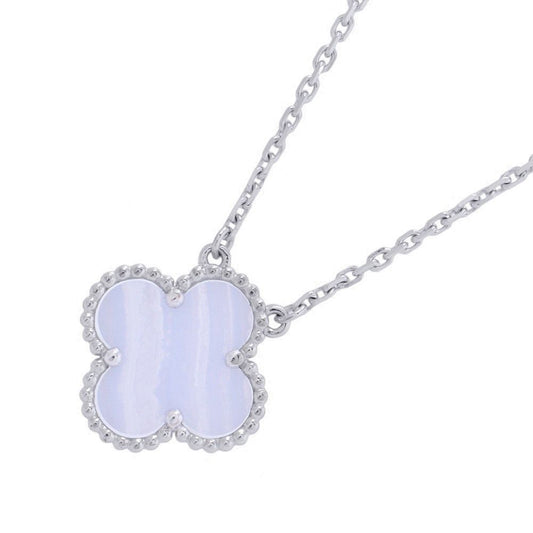 Van Cleef & Arpels Necklace Vintage Alhambra Pendant Chalcedony 18 White Gold