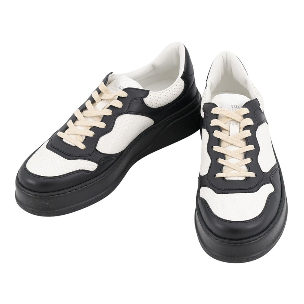 Gucci Sneakers GG Embossed Leather Shoes Black White 11.5