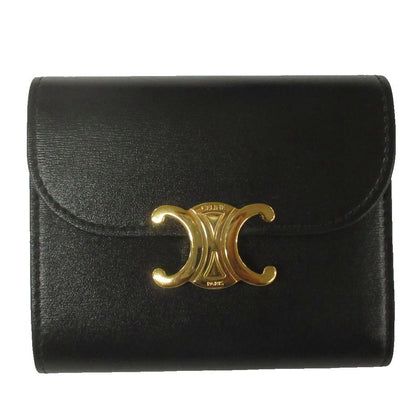Celine Small Flap Wallet Triomphe Shiny Calfskin Trifold Black