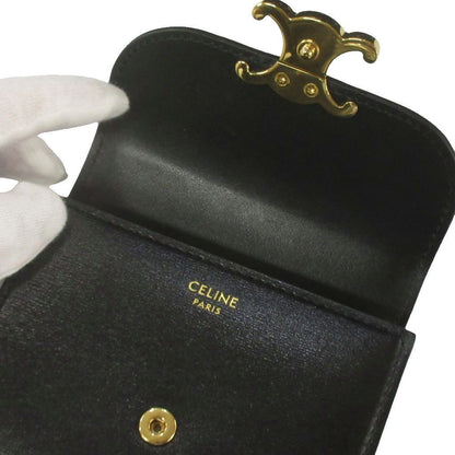 Celine Small Flap Wallet Triomphe Shiny Calfskin Trifold Black — view 4