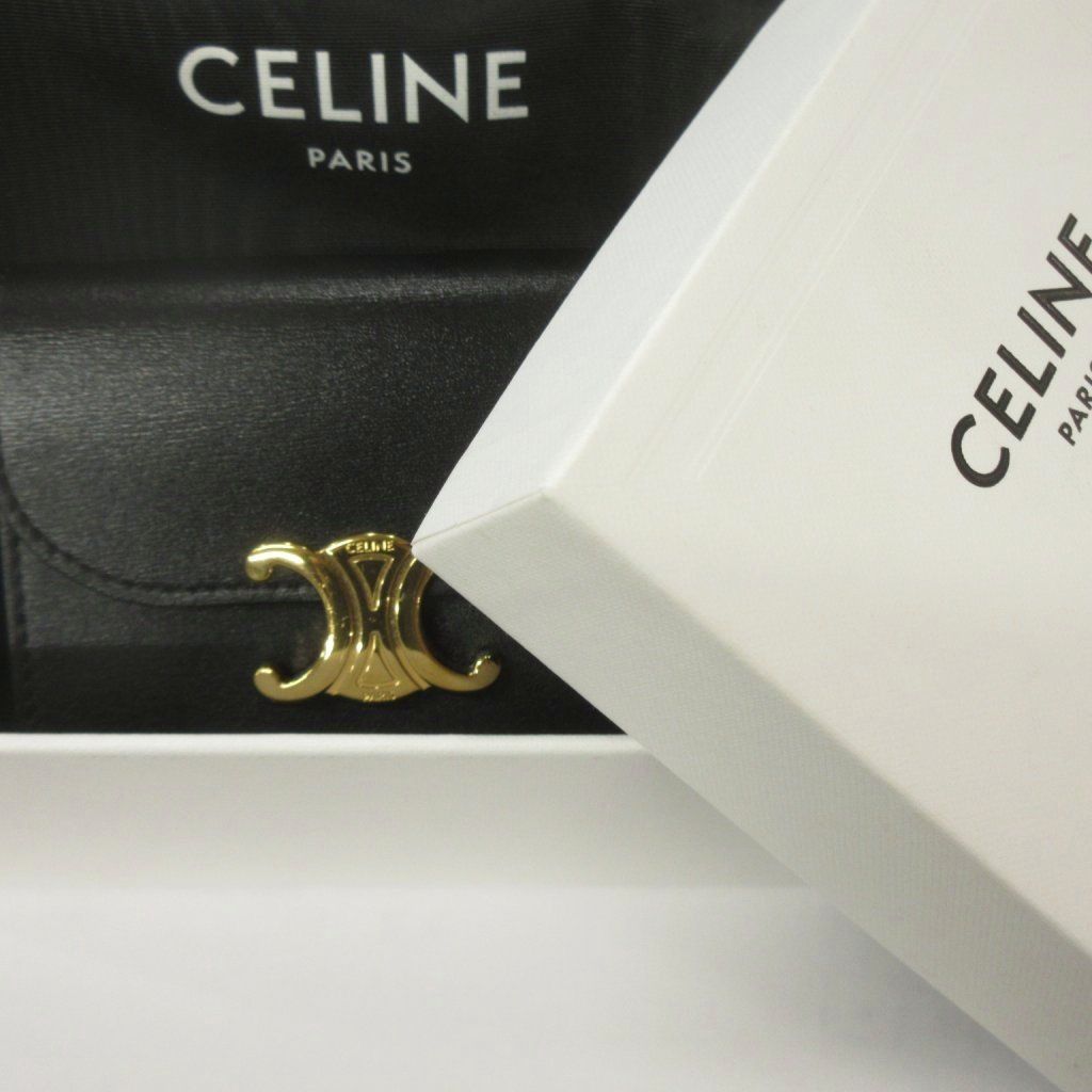 Celine Small Flap Wallet Triomphe Shiny Calfskin Trifold Black — view 7