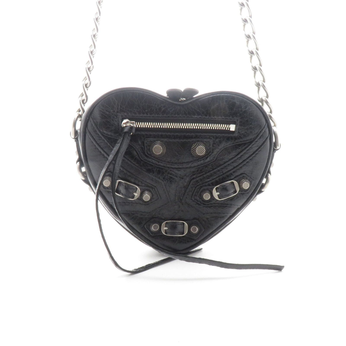 Balenciaga Le Cagole Heart Mini Chain Shoulder Bag Black Leather