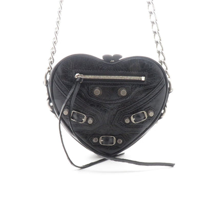 Balenciaga Le Cagole Heart Mini Chain Shoulder Bag Black Leather