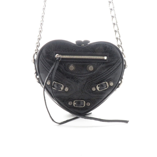 Balenciaga Le Cagole Heart Mini Chain Shoulder Bag Black Leather