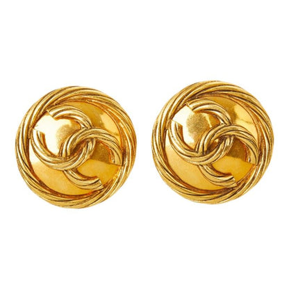 Chanel CC Logo Vintage Earrings 93P Gold Plated — view 2
