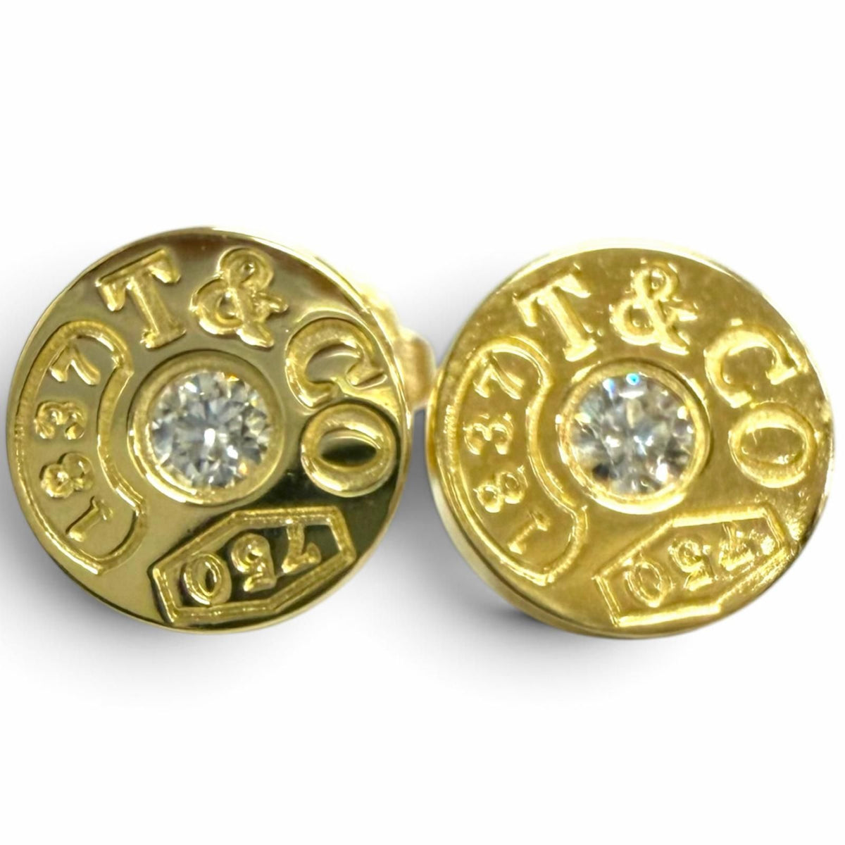 Tiffany & Co Diamond 1837 Circle Earrings Yellow Gold — view 2