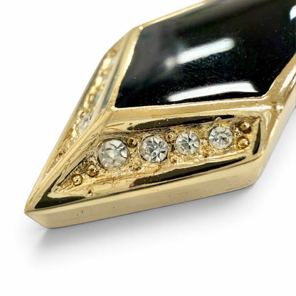 Dior Vintage Onyx Rhinestone Geometric Earrings Gold Black — view 4