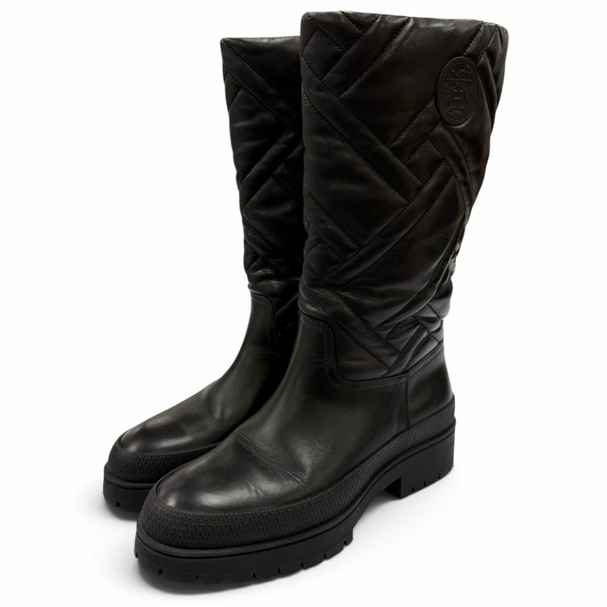 Hermes Ex-Libris Quilted Leather Long Boots Black