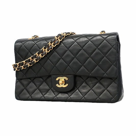 Chanel Shoulder Bag Quilted Lambskin Black Gold