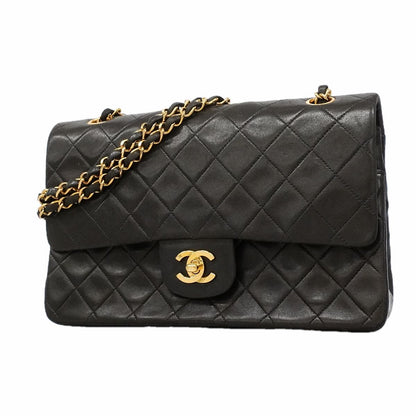 Chanel Shoulder Bag Quilted Lambskin Black Gold