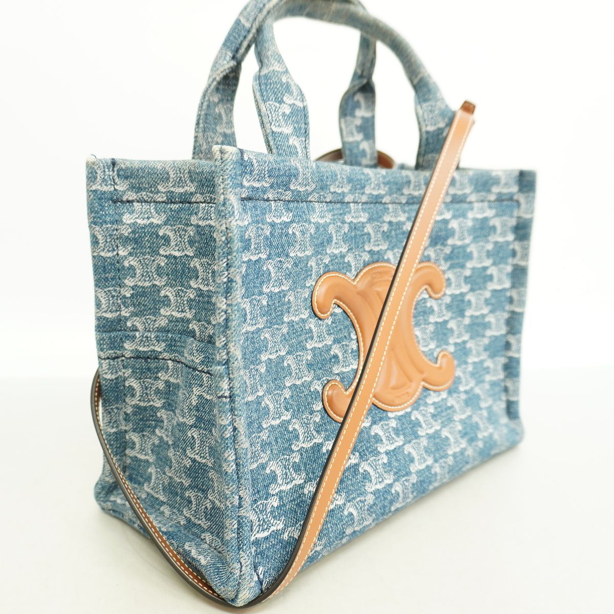 Celine Tote Bag Triomphe Denim Blue Silver 2-Way — view 2