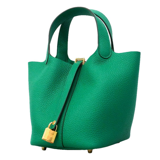 Hermes Handbag Picotin Lock PM Taurillon Clemence Vert Jade Gold