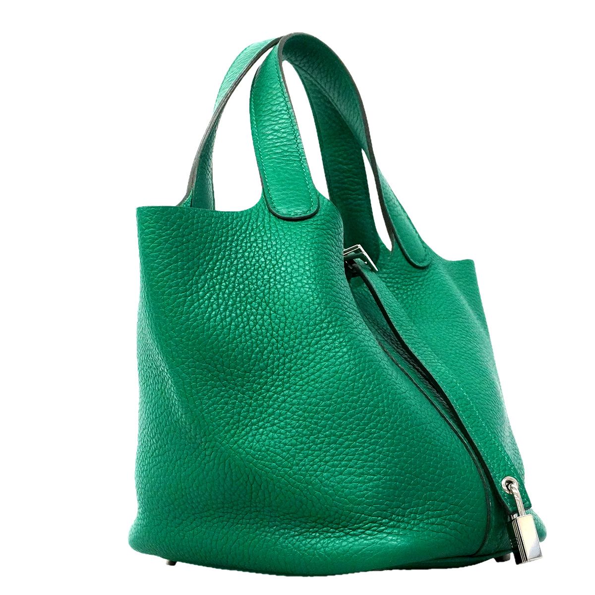 Hermes Handbag Picotin Lock PM Taurillon Clemence Vert Verdigo Silver — view 2