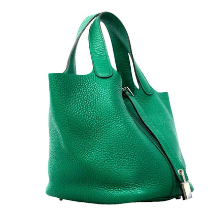 Hermes Handbag Picotin Lock PM Taurillon Clemence Vert Verdigo Silver — view 2