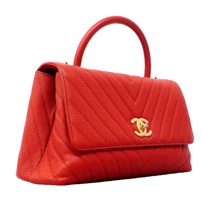 Chanel Handbag Coco Handle Caviar Leather Red Gold 2-Way Bag — view 2