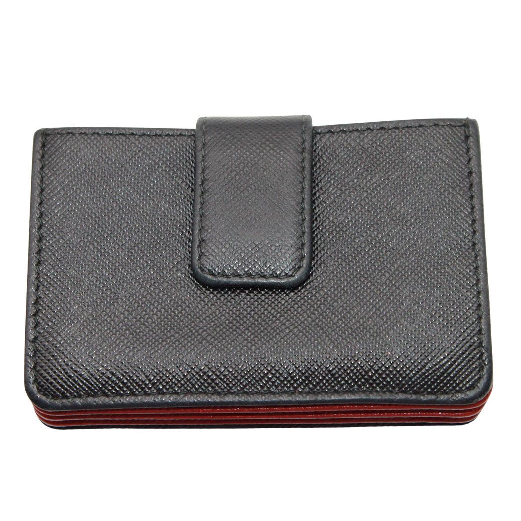 Prada Card Case Saffiano Black Red Accordion — view 2