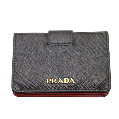 Prada Card Case Saffiano Black Red Accordion