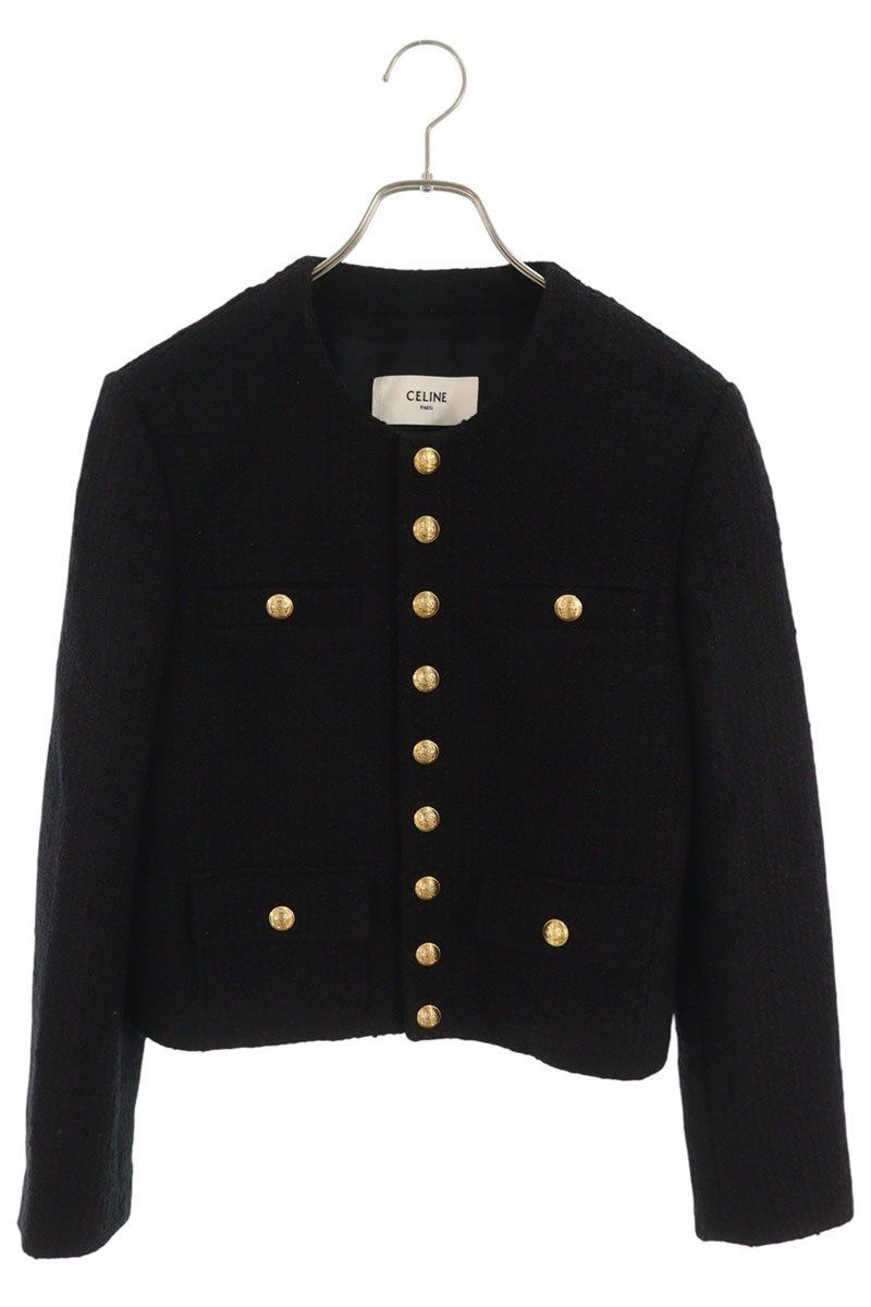 Celine Collarless Tweed Jacket 36