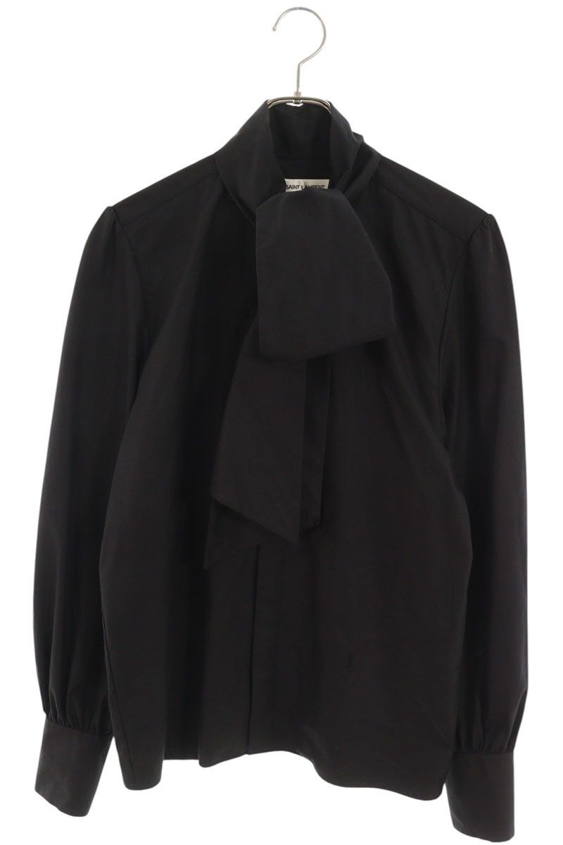 Saint Laurent Paris Lavallienne Neck Cotton Poplin Long Sleeve Shirt 37