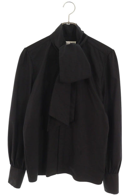 Saint Laurent Paris Lavallienne Neck Cotton Poplin Long Sleeve Shirt 37