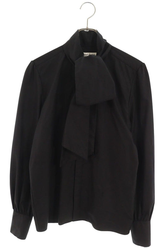 Saint Laurent Paris Lavallienne Neck Cotton Poplin Long Sleeve Shirt 37