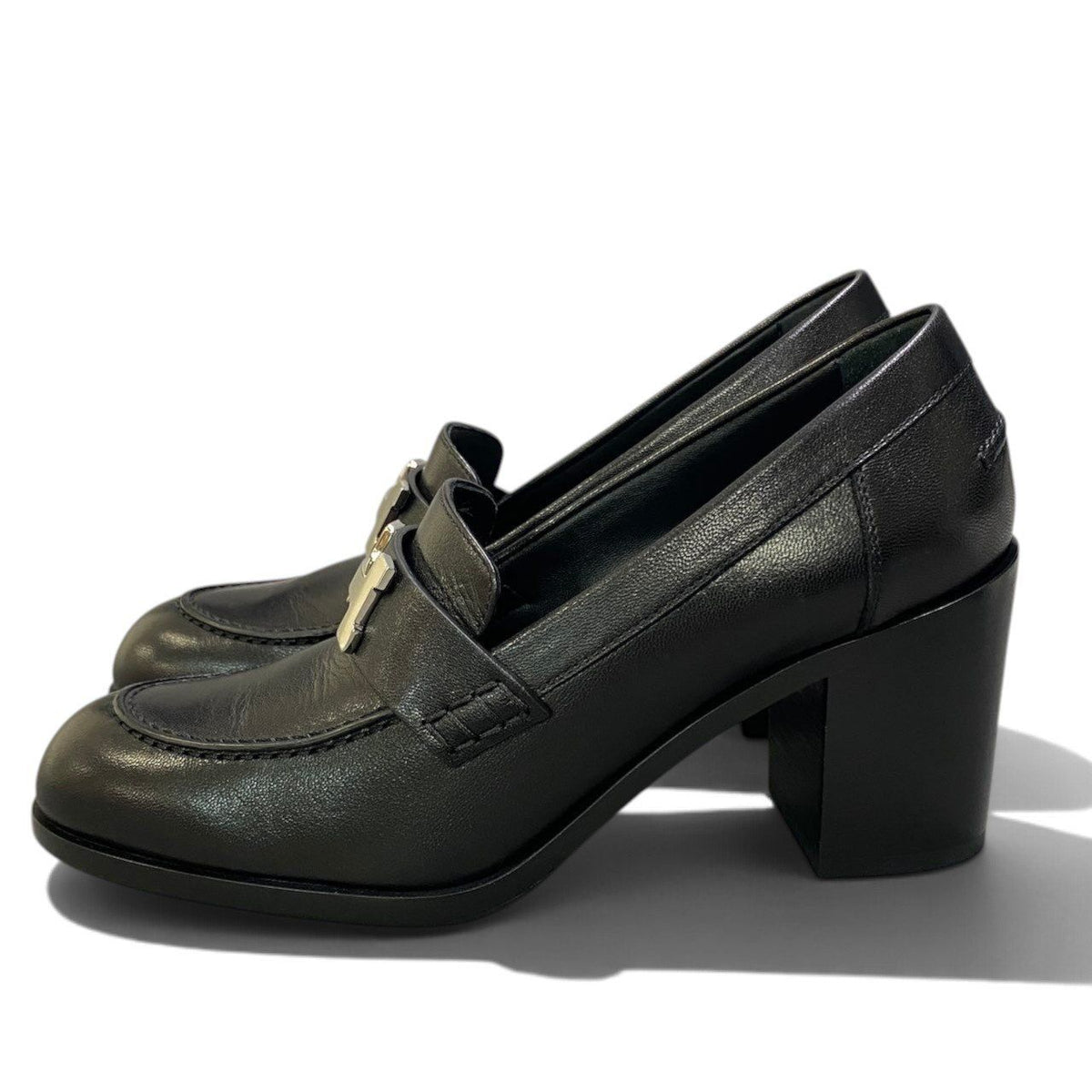 Hermes I8 Moccasins Dauphin Heels Loafers H Black Leather — view 3