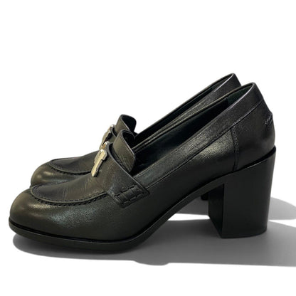 Hermes I8 Moccasins Dauphin Heels Loafers H Black Leather — view 3