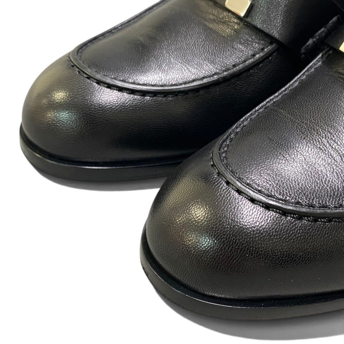 Hermes I8 Moccasins Dauphin Heels Loafers H Black Leather — view 7