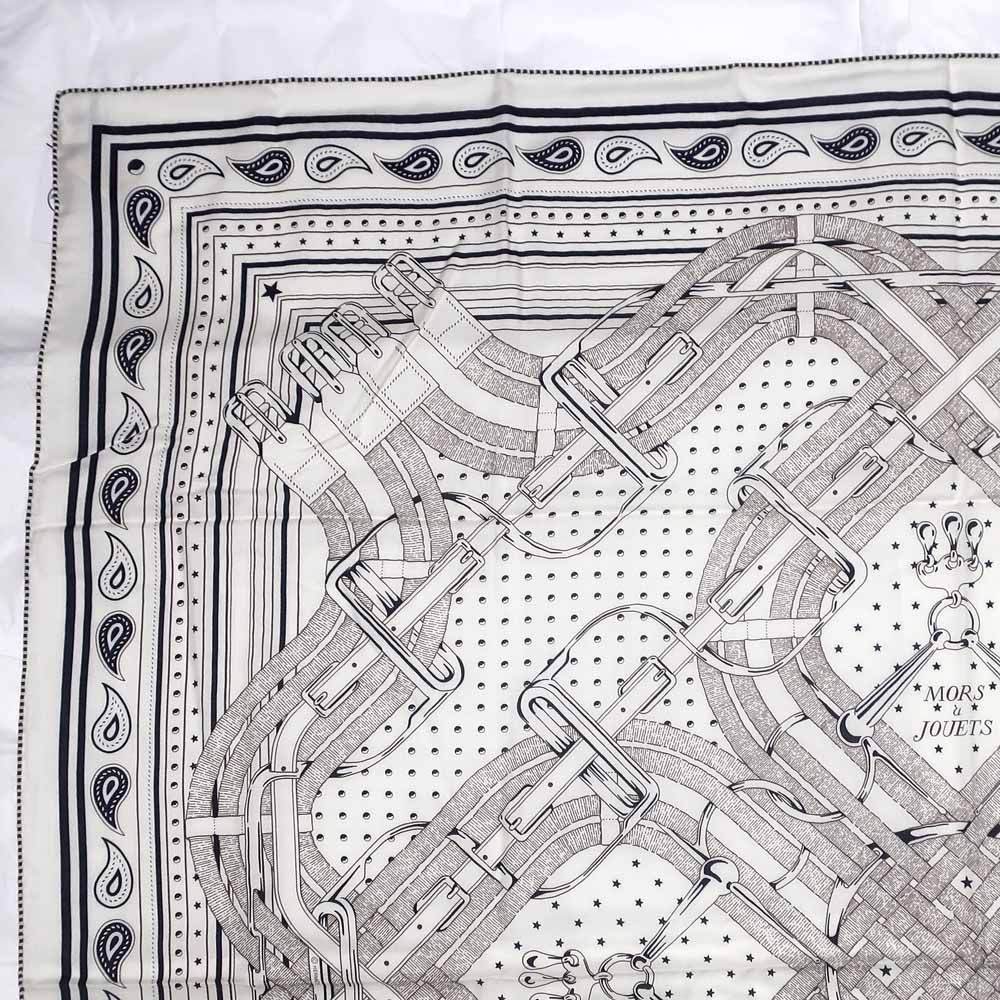 Hermes Carre 140 Mors a Jouets Bandana White Shawl Cashmere Silk Scarf — view 3