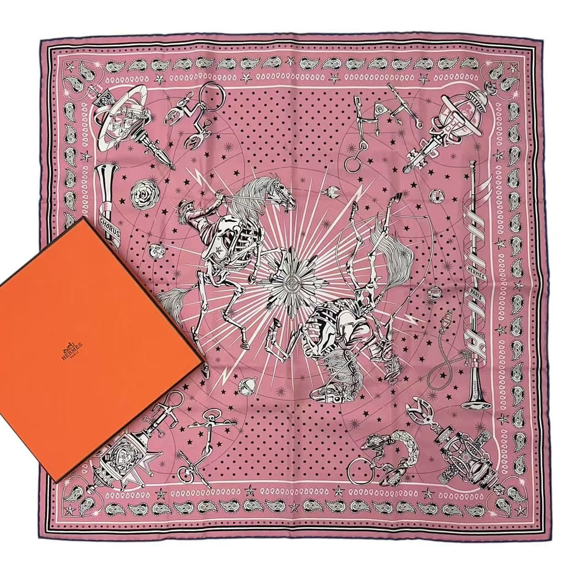 Hermes Scarf Silk Rust Stellarum Pink