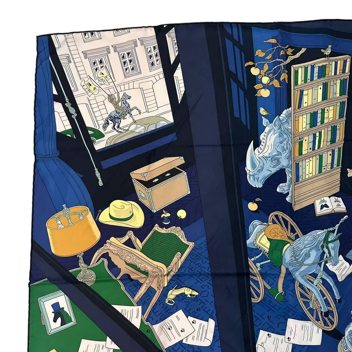 Hermes Carre 90 Mystere AU 24 Address Mystery Scarf Silk Navy — view 3