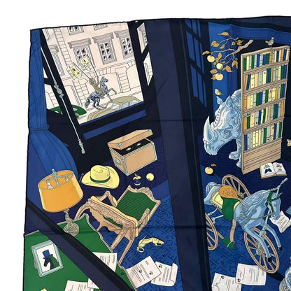 Hermes Carre 90 Mystere AU 24 Address Mystery Scarf Silk Navy — view 3