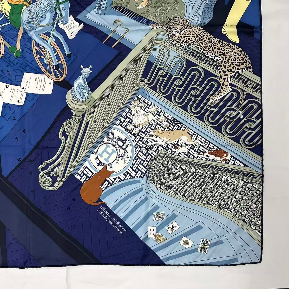 Hermes Carre 90 Mystere AU 24 Address Mystery Scarf Silk Navy — view 7