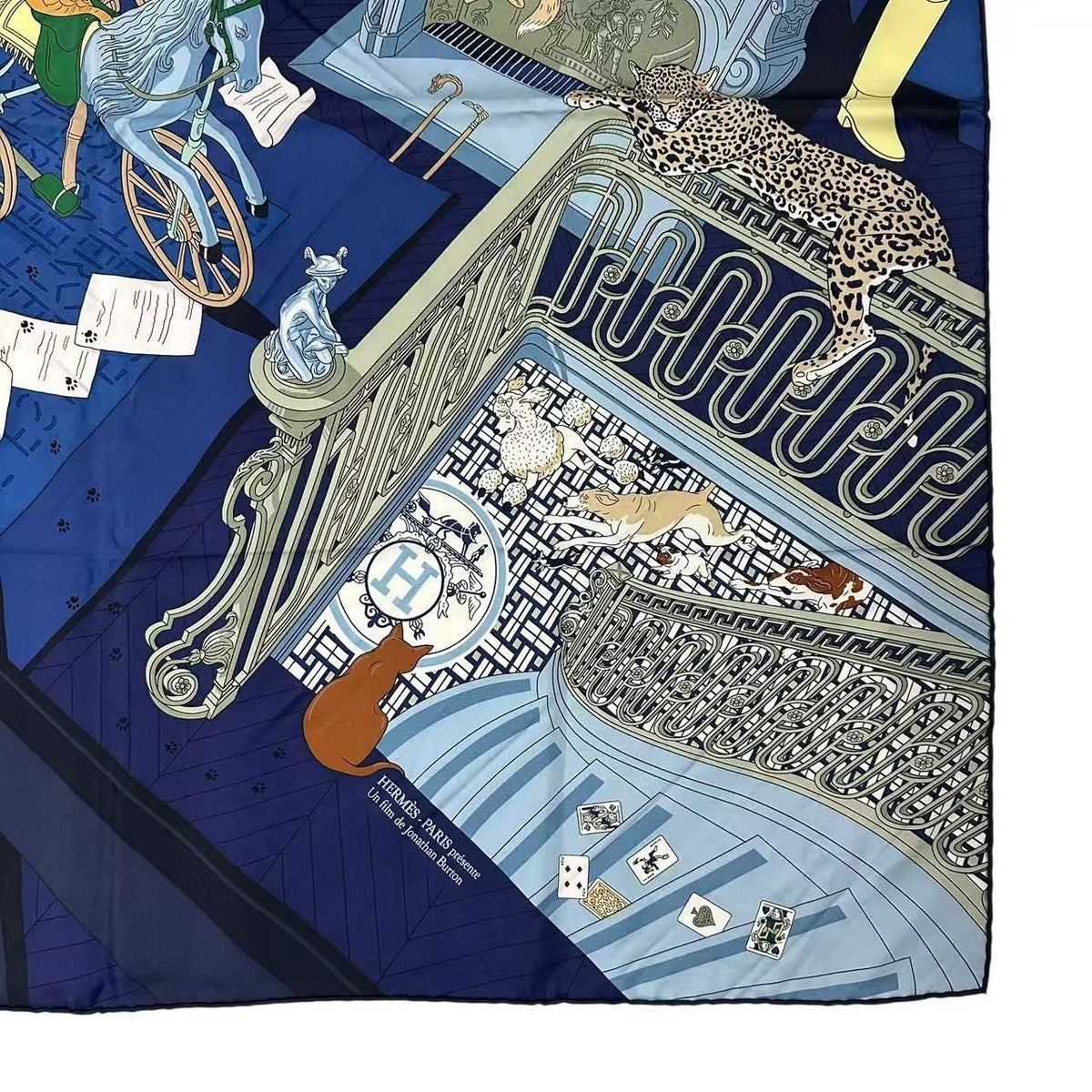 Hermes Carre 90 Mystere AU 24 Address Mystery Scarf Silk Navy — view 6