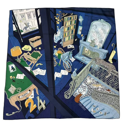 Hermes Carre 90 Mystere AU 24 Address Mystery Scarf Silk Navy — view 2
