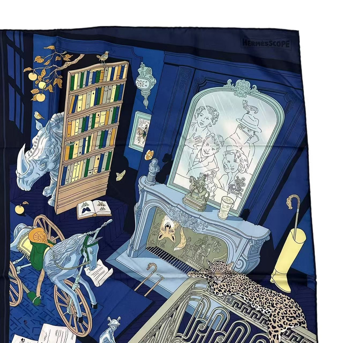 Hermes Carre 90 Mystere AU 24 Address Mystery Scarf Silk Navy — view 4