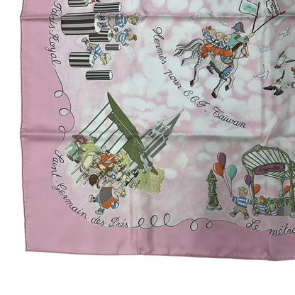 Hermes Scarf Silk Carre 90 les Triples de Paris Mischievous Triplets Pink — view 5