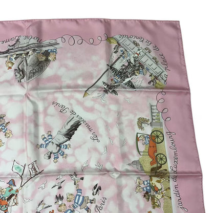 Hermes Scarf Silk Carre 90 les Triples de Paris Mischievous Triplets Pink — view 4